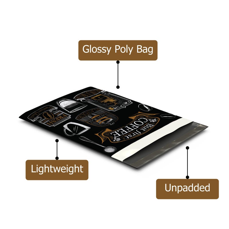 Pro Supply Global 10x13 (100) Coffee Bean Coffee Shop Designer Poly Mailers Waterproof Self Sealing Tear Resistant Polymailers Shipping Envelopes Premium Printed Bags For Small Businesses - Image 4